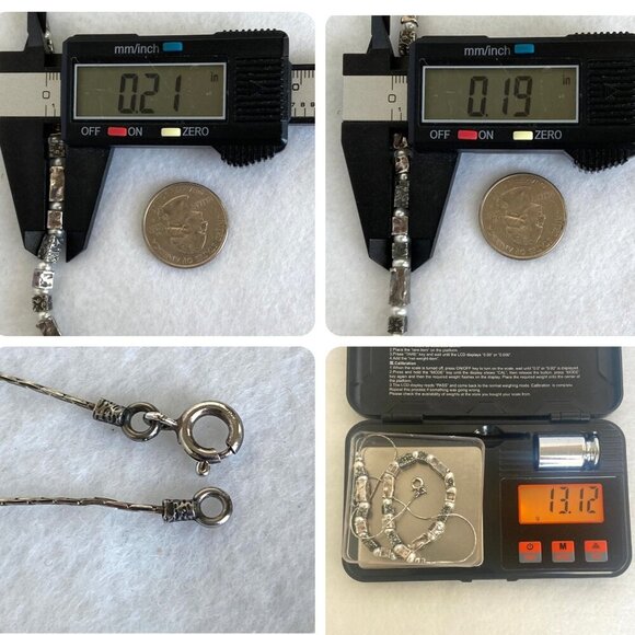 Oxidized Sterling Silver 925 Floral Stamped Rectangular Beaded Pearl Necklace - Picture 11 of 16